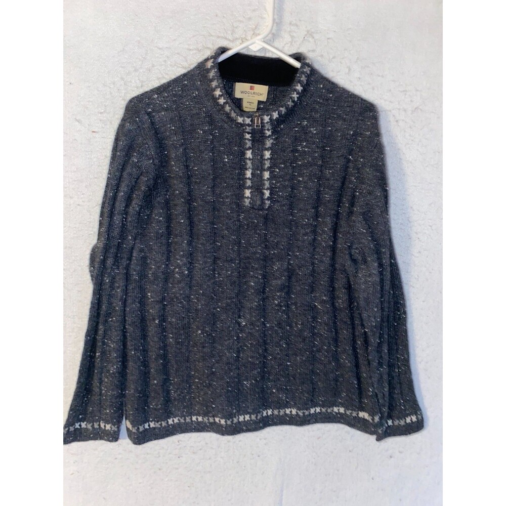 Woolrich Women’s Gray Heather Ramie Wool Blend 1/4 Zip Sweater XL